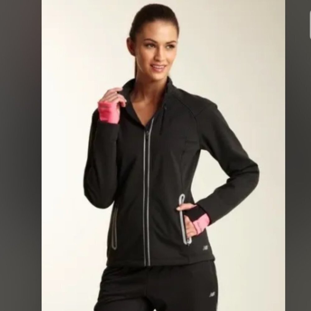 NEW BALANCE Black Performance Sport Windbreaker Zippered Jacket w/ Pockets  SP